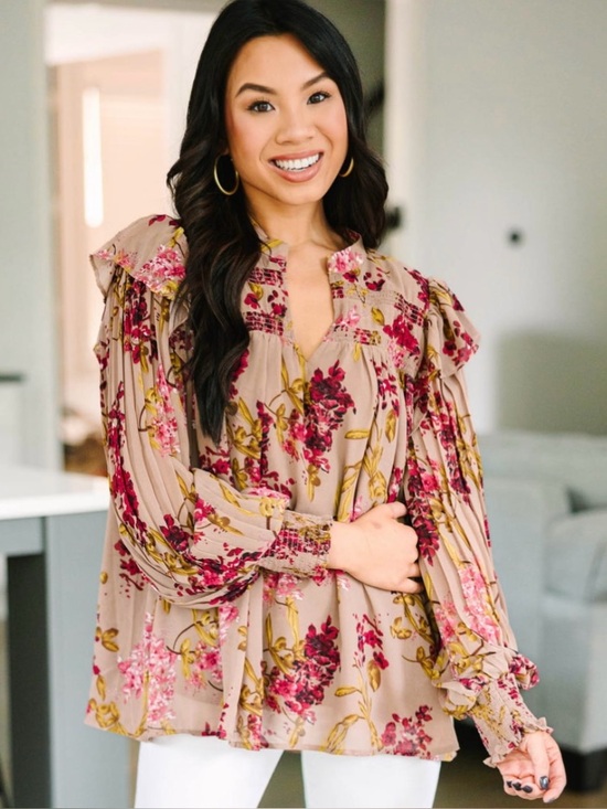 entro Tops - Entro Feeling Your Best Brown Floral Blouse from Mint Julep Boutique